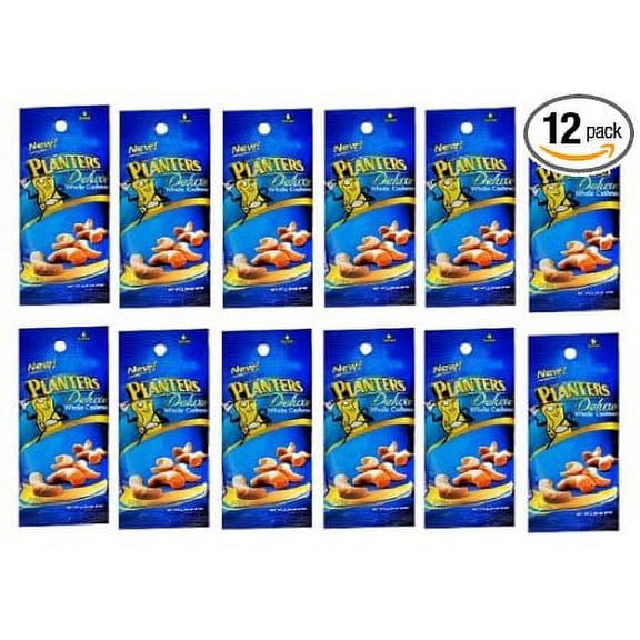72 PACKS : PLANTERS DELUXE WHOLE CASHEWS - Tubes 2.25 oz Each