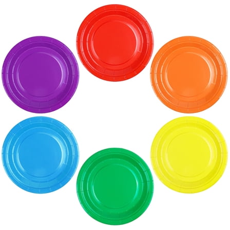 72 PCS - 7'' Rainbow Plates, Waterproof, Durable, Disposable Party Supplies