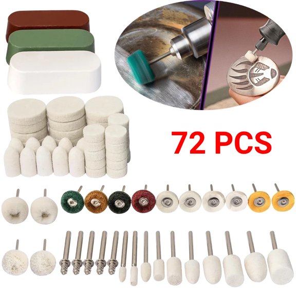 72 PCS Buffing Wheel Polishing Kit Compatible with Dremel with Polish Compound Rotary Tool Accessories 1/8" Shank