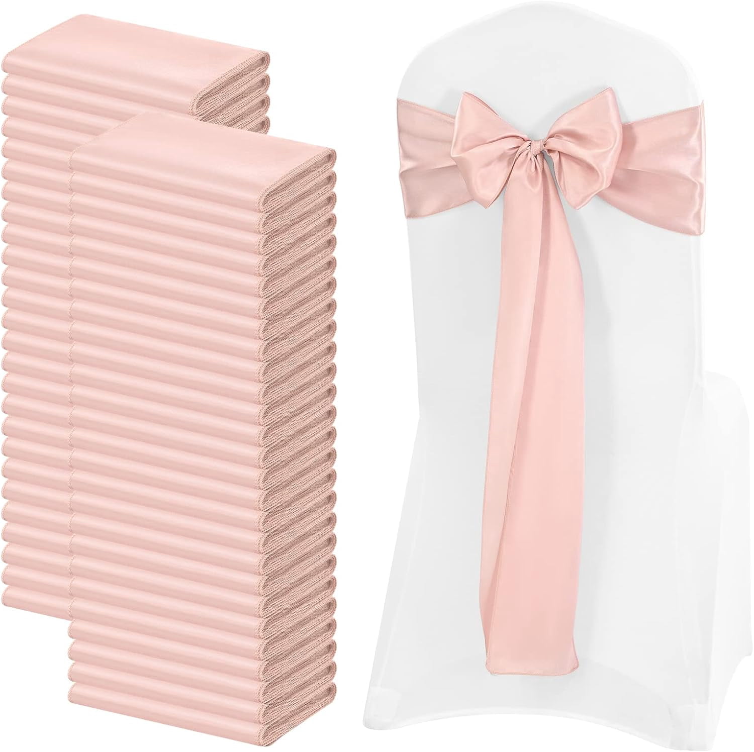 72 PCS Rose Gold Satin Chair Sashes, Chair Sashes Bows for Universal ...