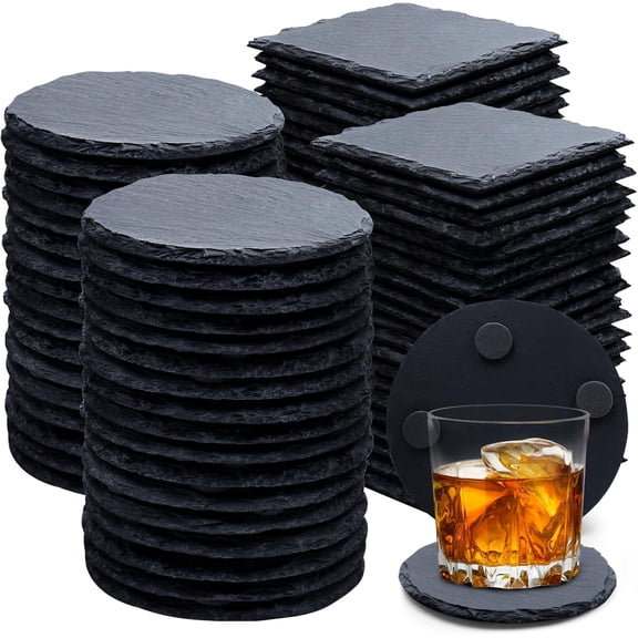 72 PCS Slate Drink Coasters, 4 Inch Black Coasters Stone Cup Coaster Bulk Set, Laser Engraving Blanks Handmade Coaster for Halloween, Christmas, Home Decor Drink Bar Kitchen Gifts
