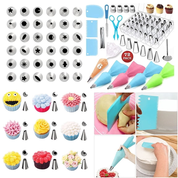 72 PCs Cake Decorating Supplies Kit, Cake Decorating Set with 42 Icing Tips, 4 Icing Tip Couplers, 3 Icing Smoothers