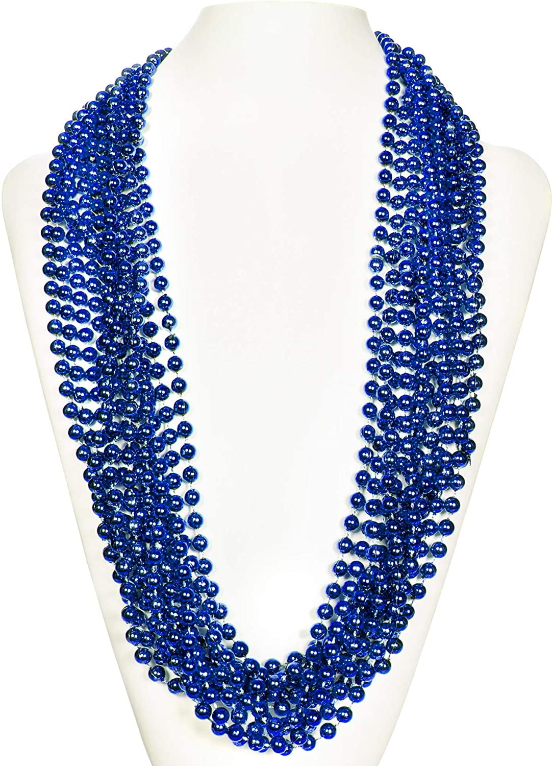  33 Inch 12 Mm Metallic Blue Bead Necklaces, 15pcs Mardi Gras  Beads Bulk Round Beaded Necklaces Costume Necklace For 4th Of July Party  Christmas Festive Events, Party Favors
