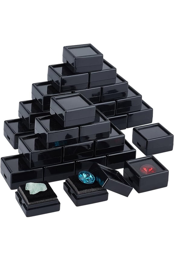 72 Pack Gemstone Display Box Plastic Diamond Display Case Black Jewelry Box with Clear Lids Sponge for Treat Gems Diamond Gift Packing 1.2x1.2x0.6 Black