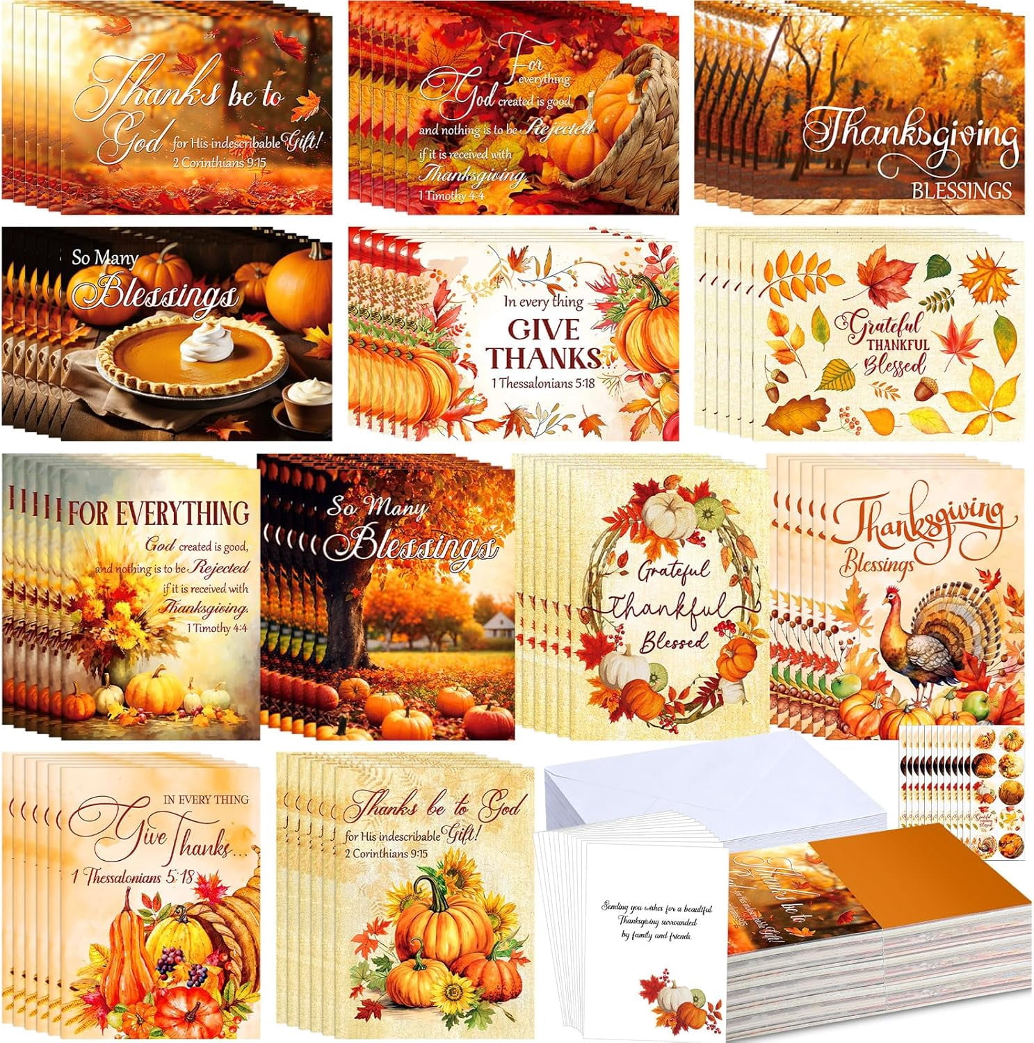 72 Pack Religious Thanksgiving Cards Assortment Thanksgiving Greeting ...