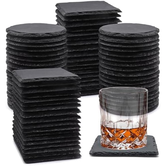 72 Pack Slate Drink Coasters, 4 Inch Square and Round Black Slate Stone Coaster Bulk Laser Engraving Blank Handmade Decor Coasters for Coffee Bar Kitchen Home (36 Sqaure, 36 Round)