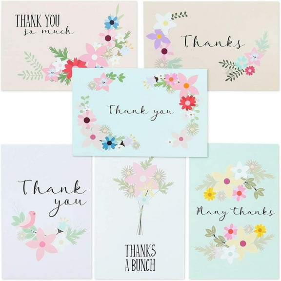 BEST PAPER GREETINGS Thank You Postcards With Note On Back - 72 Pack, 4 x 6 Inches, Floral Design - Floral Wedding Thank You Notes for Bereavement & Baby Shower