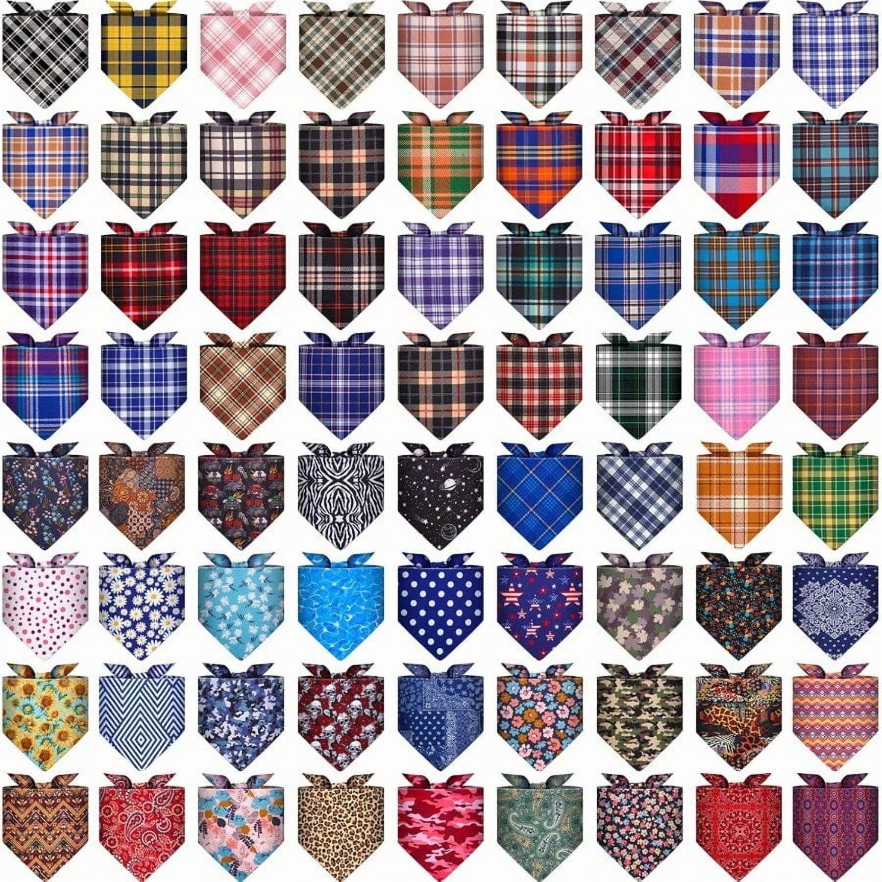 72 Packs Dog Bandanas Bulk Buffalo Plaid Cat Bandana Summer Scarf Triangle Fruit Drool Bibs Washable Adjustable Kerchief Dog Cat Bandana for Beach Small Medium Pet plies Plaid