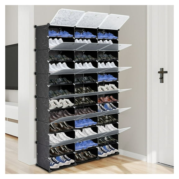 72-Pair Shoe Rack Organizer, 12-Tier Portable Shoe Storage Tower, 36 Grids Expandable Cabinet for Heels, Boots & Slippers - Black as picture