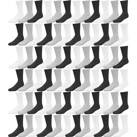 72 Pairs Crew Socks for Men Women, Bulk Cotton Sport Sock, Various Styles (Assorted, 10-13)