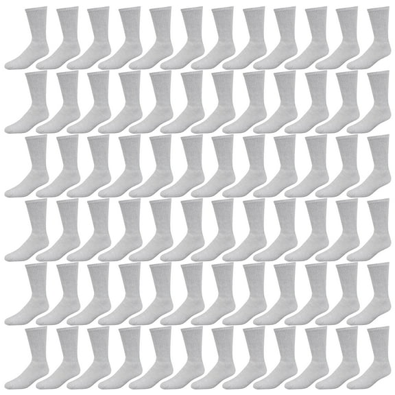 72 Pairs Crew Socks for Men Women, Bulk Cotton Sport Sock, Various Styles (Gray, 10-13)