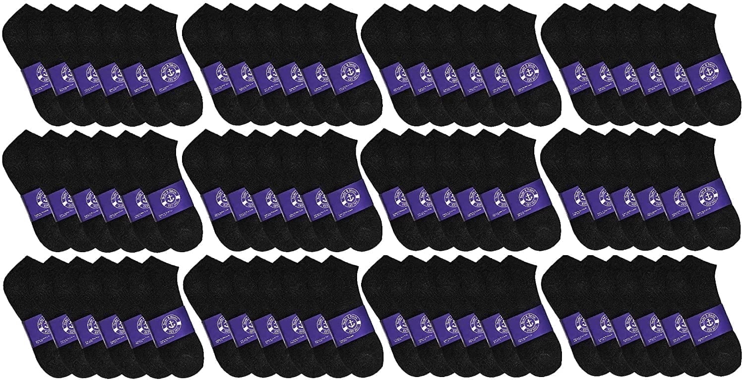 72 Pairs Low Cut Socks, Mens & Womens Below Ankle Socks, Cotton, Cheap Value Sock, Donation Homeless, Lightweight Bulk (72 Pairs Womens Black)