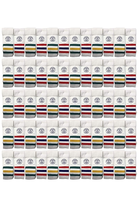 72 Pairs Of SOCKS'NBULK 26 Inch Wholesale Women's Cotton Referee Sport Tube Socks, Size 9-11 (White w/ Stripes)