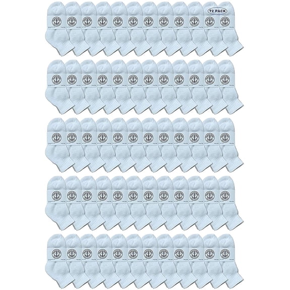 72 Pairs Of SOCKS'NBULK Wholesale Bulk Kids Mid Ankle Socks, Cotton Sport Athletic Ankle Socks Size 4-6 (White)