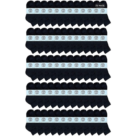 72 Pairs Of SOCKS'NBULK Wholesale Kids Mid Ankle Socks, Cotton Bulk Sport Ankle Socks Size 6-8 (Black)