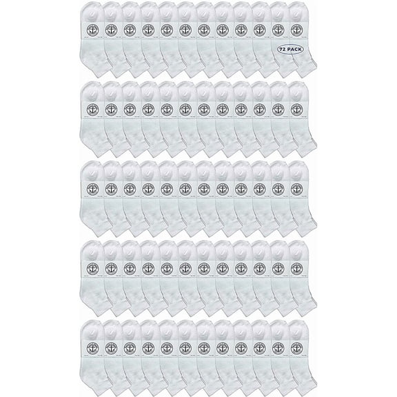72 Pairs Of SOCKS'NBULK Wholesale Kids Mid Ankle Socks, Cotton Bulk Sport Ankle Socks Size 6-8 (White)