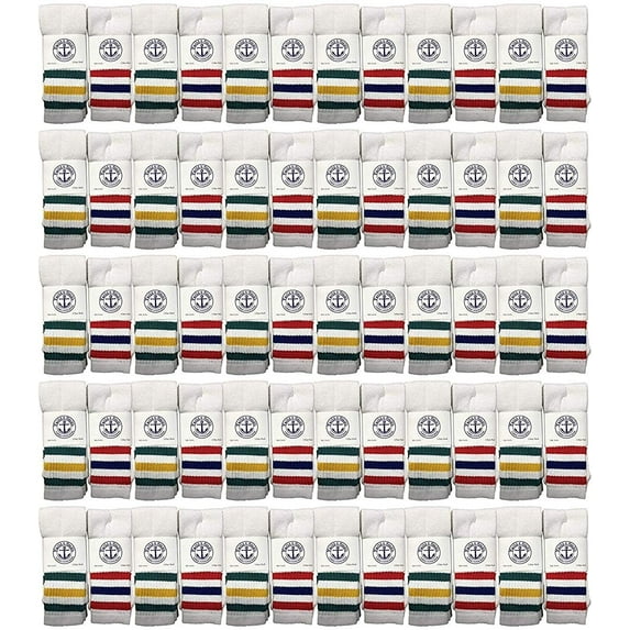 72 Pairs Of Yacht & Smith 14 Inch Wholesale Kids Tube Socks, Cotton Bulk Sport Socks Size 4-6 (White w/Stripes)