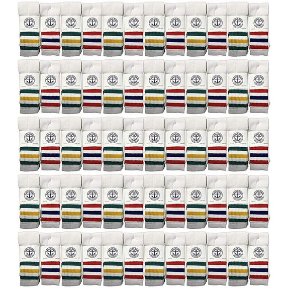 72 Pairs Of Yacht & Smith 17 Inch Wholesale Kids Tube Socks, Childrens Cotton Referee Sport Socks Size 6-8 (6-8 White w/Stripes)
