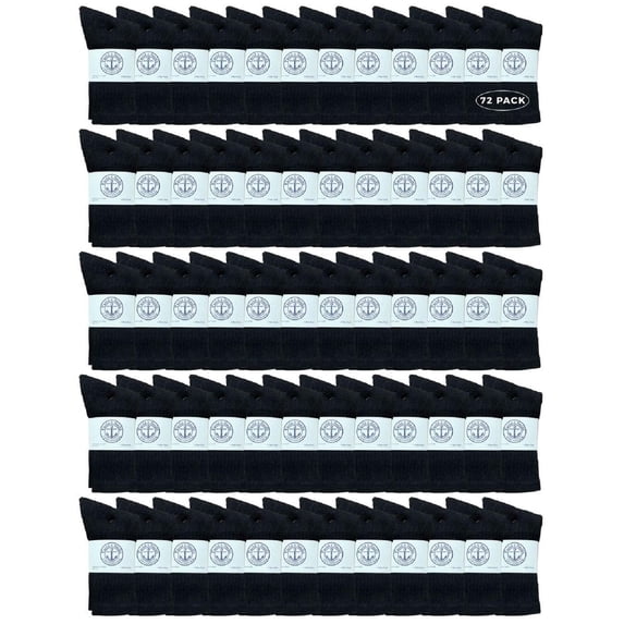 72 Pairs Of Yacht & Smith Wholesale Kids Crew Socks, Childrens Cotton Casual Crew Socks Size 6-8 (Black)