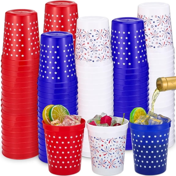 72 Pcs 16 oz Red White Blue Patriotic Plastic Cups Bulk Disposable Tumblers for 4th of July Independence Day Party
