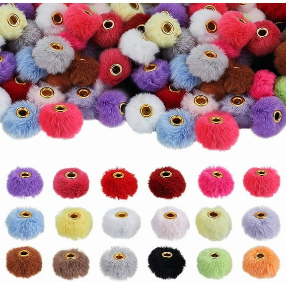 72 Pcs 18 Colors Mixed Super Soft Fluffy Fur Beads with Alloy Core 0.55x0.49inches Fluffy Pom Pom Beads Fluffy Knitting Hat Pompoms Beads for Shoes Scarves Gloves colorful DIY