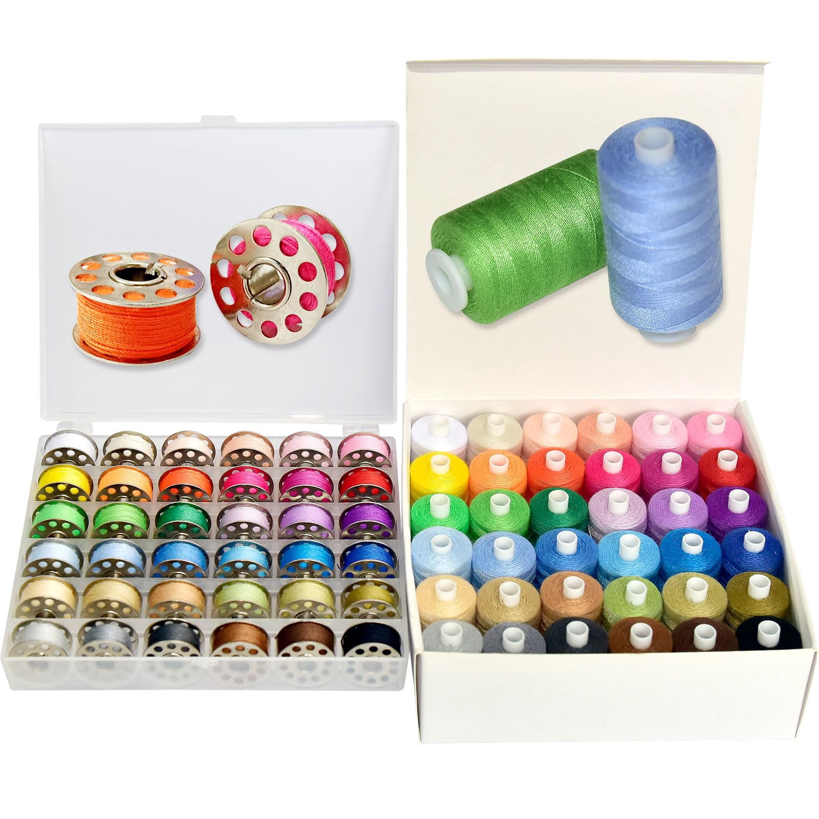 72 Pcs 36 Colors Metal Bobbins and Thread Spools for Sewing, 180 Yard ...