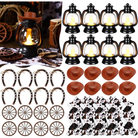 72 Pcs 4 Inch Mini Cowboy Hat Lantern Western Theme Party Decor, Rodeo Country Farm Table Centerpieces for Cowboy Cowgirl Adult Birthday Party Accessories