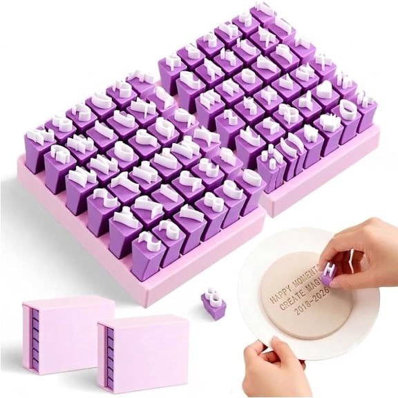 72 Pcs Alphabet Stamps Set for Clay, 1/2" Artistic Pottery Letter Stamps with Numbers & Symbols, Concrete Molds for Ceramics, Fondant, Cookies, DIY Names & Dates Custom Imprinting (Purple)