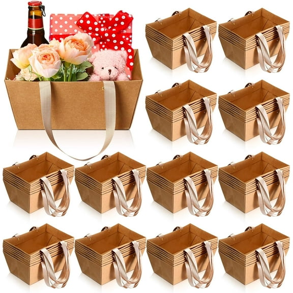 72 Pcs Baskets for Gifts Waterproof Empty Kraft Basket Bulk with Handles 9.8 x 6.5 x 4.3'' Gift Basket Empty to Fill for Wedding Party Christmas Valentines(Brown)