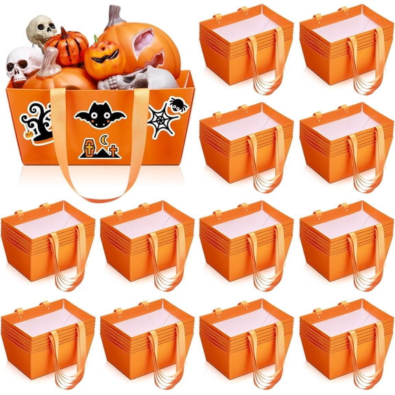 72 Pcs Baskets for Gifts Waterproof Empty Kraft Basket Bulk with Handles 9.8 x 6.5 x 4.3'' Gift Basket Empty to Fill for Wedding Party Christmas Valentines(Orange)