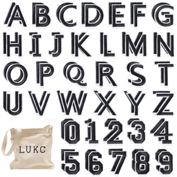 72 Pcs Black Alphabet and Numbers Iron-on Letters Varsity Decorative Repair Patches Numbers 0-9 Applique Embroidered Patch A-Z Letters Iron-on for Clothing Handbags Shoes Hats By Scheam