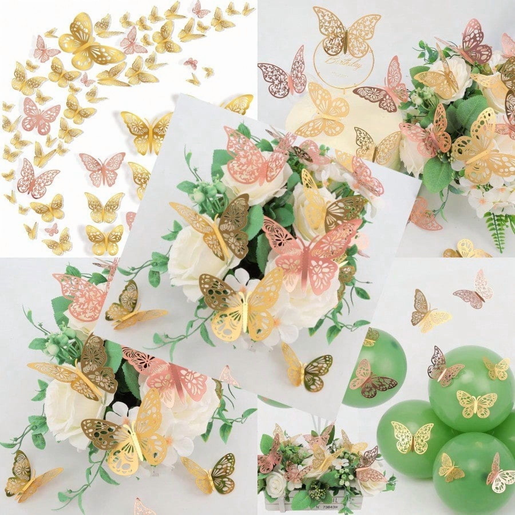 72 Pcs Butterfly Wall Decor 3 Styles 3 Sizes 3D Butterfly Gold and Rose ...