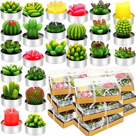 72 Pcs Cactus Tealight Candles Artificial Succulents Tealight Candles for Birthday Baby Shower Wedding Spa Party Favors Gifts Home Decor