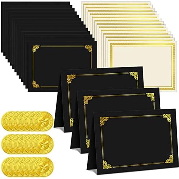 72 Pcs Certificate Kit Includes 24 Certificate Holders and 24 Papers 24 Foil Award Seals Stickers Diploma Covers Graduation Competition Supplies(Black, Gold)
