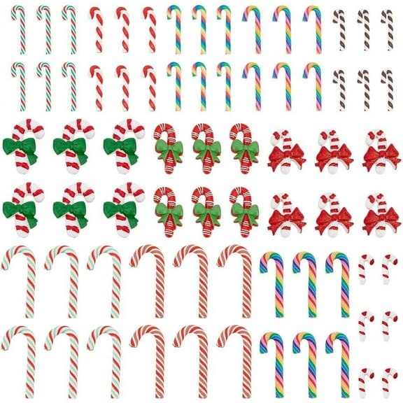 72 Pcs Christmas Candy Cane 12 Style Crutch Candy DIY Craft Supplies No Hole Hanging Charms for Christmas Tree Hanging Decorations Christmas Party Supplies for DIY