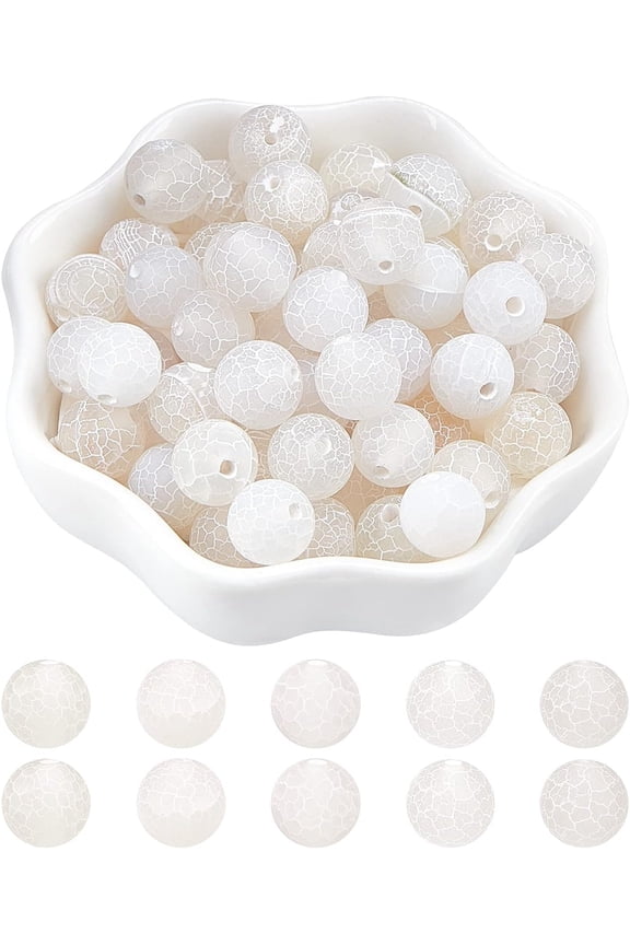72 Pcs Frosted Natural Stone Beads 10mm Natural Agate Round Beads Gemstone Loose Beads for Bracelet Necklace Jewelry Making (White Hole: 1.2mm)