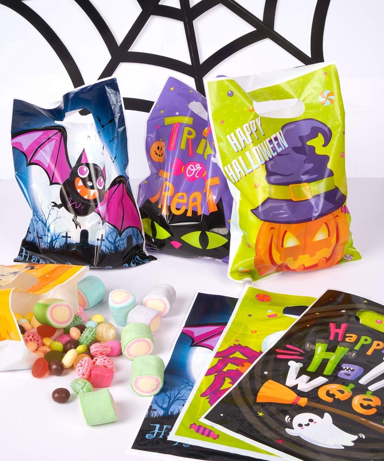 72 Pcs Halloween Treat Bags for kids, Goodie Trick-or-Treating Bags, 9in Halloween Candy Loot Bags Bulk, Halloween Party Favors, 6 Character Designs