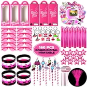 160Pcs Hot Pink Party Favors - Let's Go Girl Style 12 Treat Boxes Glasses Keychain Straw Wristband Bubbles for Birthday Supply