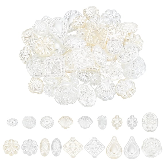 72 Pcs Imitation Pearl Beads 18 Style Opaque Acrylic Flower Teardrop Oval Shell Rhombus Flat Round Loose Beads for Scrapbook DIY Jewelry Craft Earring Bracelet Necklace Waist Chain Making DIY