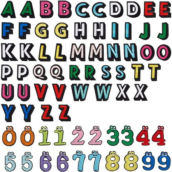 72 Pcs Iron on Letters and Numbers Patches Colorful Letter A-Z & Number 0-9 Polyester Embroidery Cloth Assorted Styles Sew on Patches for Costume Accessories Sewing Mixed Color 1bag