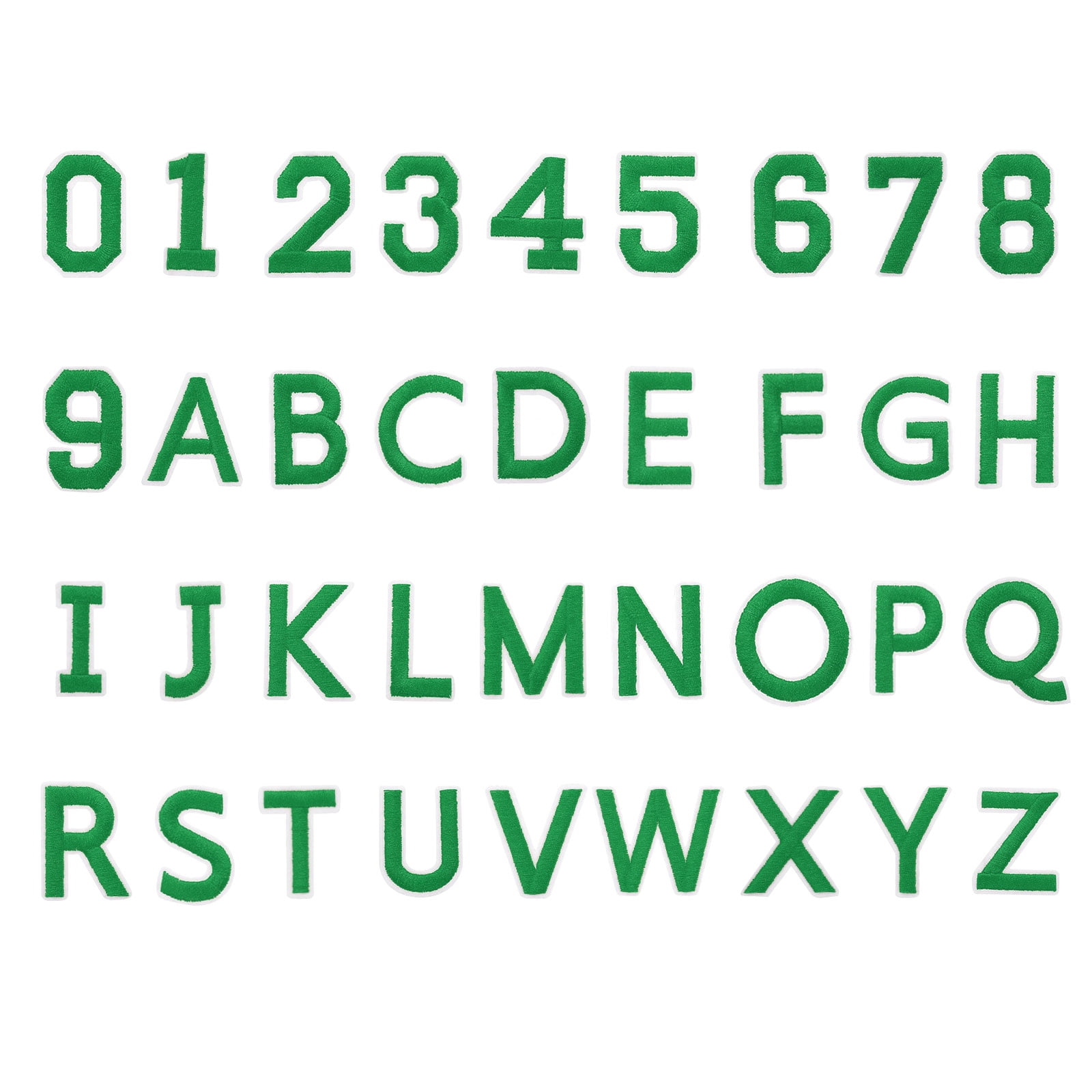 72 Pcs Iron on Letters and Numbers, 1.5 Inch A-Z Letter Patches and 0-9 Number Patches for Clothing Green
