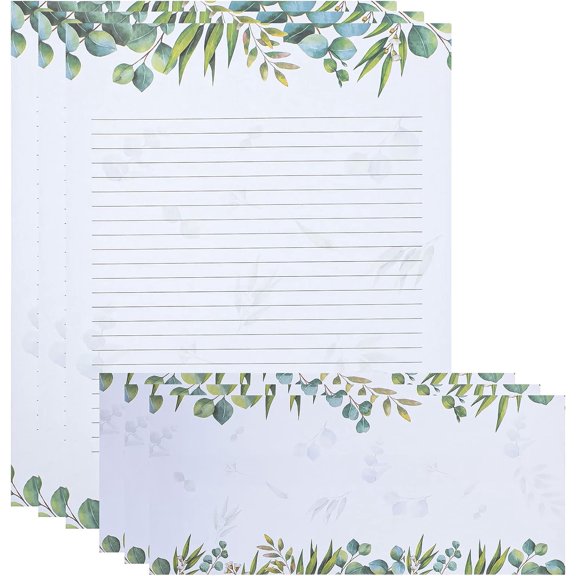 72 Pcs Leaf Theme Paper Stationery Set 36 Greenery Letterhead with Matching Envelope Leaves Lined for Letter Elegant (Fresh Style,8.5 x 11 Inch, 9.5 4.13 Inch)