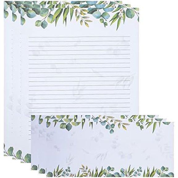 72 Pcs Leaf Theme Paper Stationery Set 36 Greenery Letterhead Paper with 36 Matching Envelope Leaves Lined Paper for Letter Elegant Letter Paper (Fresh Style,8.5 x 11 Inch, 9.5 x 4.13 Inch)$$Office