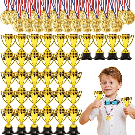 72 Pcs Mini Trophy Cups Medals for Kids Gold Awards Party Favors 36 Cups 36 Medals
