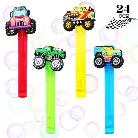 Monster Truck Party Favors, Set of 24 Bubble Race Car Wands for Kids, Truck Birthday Party Supplies Goodie Gift Bag Stuffers Classroom Prizes