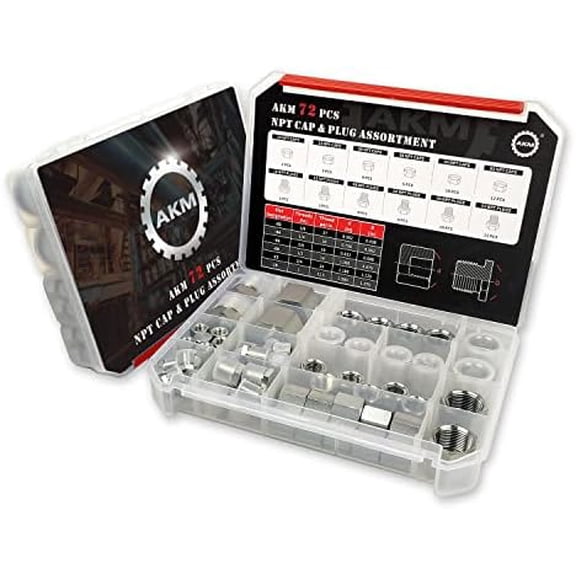 72 Pcs NPT Cap and Plug Kit Hose Tube and Pipe Fitting Set Hydraulic Cap and Plug Kit Galvanized 45# Steel with Precision Threading Dash Sizes -02-04 -06-08 -12-16$$Plumbing & HVAC