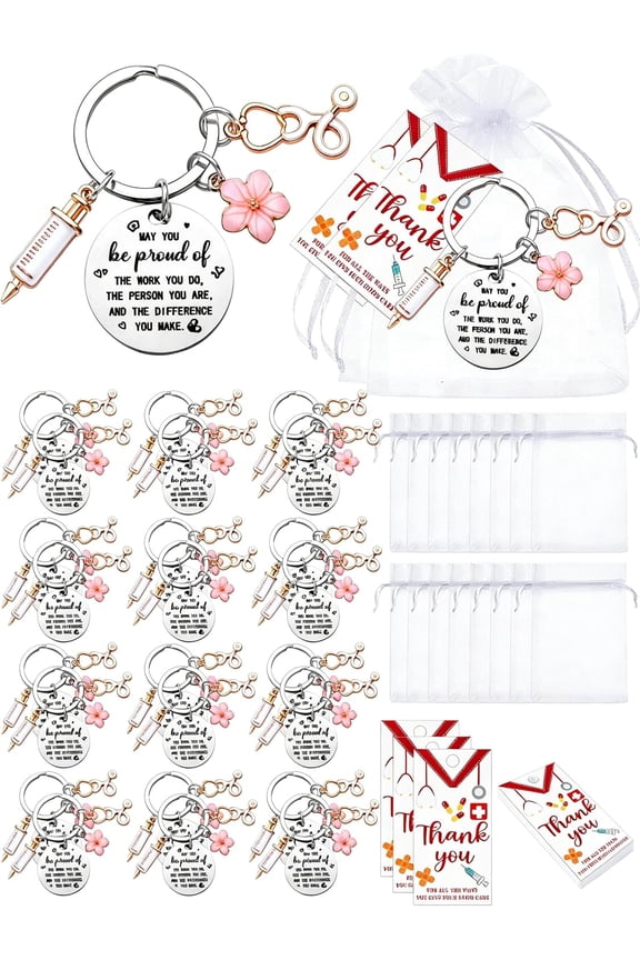 72 Pcs Nurse Gifts Bulk Nurse Keychain for Nursing Medical Assistant Respiratory Care Week Employee Appreciation Thank You Gifts