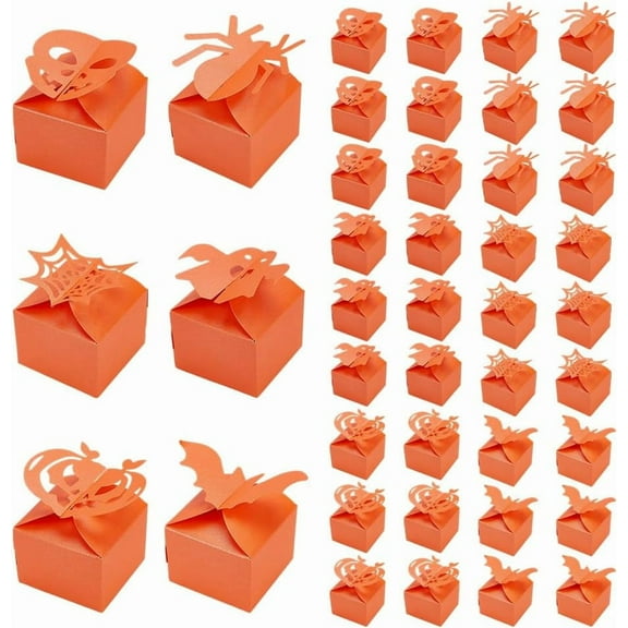 72 Pcs Party Cardboard Treat Boxes 6x6x5cm Orange Mixed Shape Candy Boxes Spiders Pumpkins Ghosts Party Bags Boxes for Biscuit Gift Chocolate Trick or Treat Bags diy