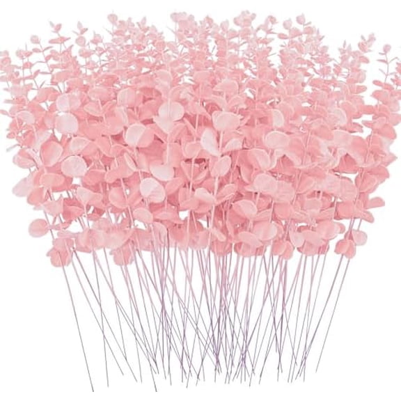 72 Pcs Pink Eucalyptus Stems Artificial Leaves Faux Eucalyptus Stem Branches 15 inch for Wedding Bouquet Home Decor
