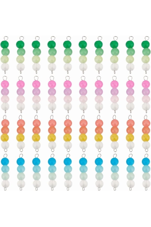 72 Pcs Round Glass Beads Connector Charms 4 Colors Imitation Jade Glass Link Charms with Loops Colorful Beads Dangle Charms for DIY Crafts Bracelet Necklace Earring Jewelry Making 37x8mm for diy